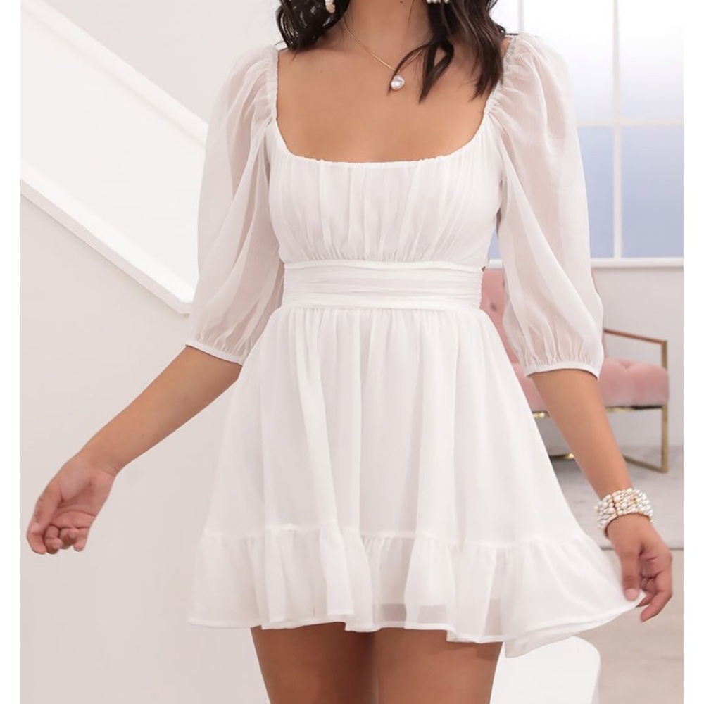 Neia Ruffle Dress in White Sparkly Chiffon